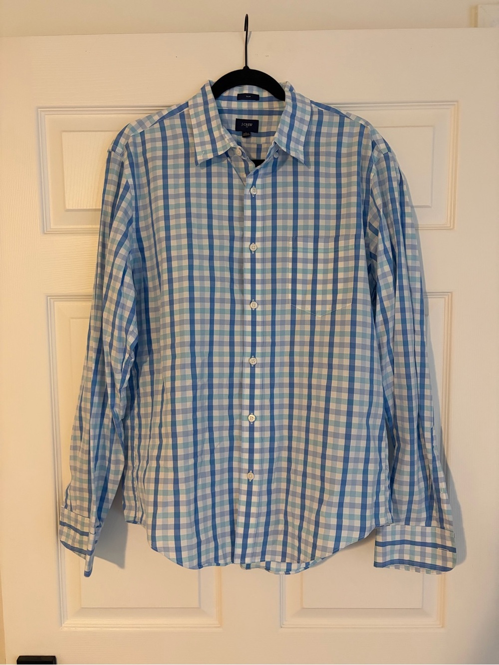 J Crew Slim Fit Button-Down Blue Plaid Dress Shirt